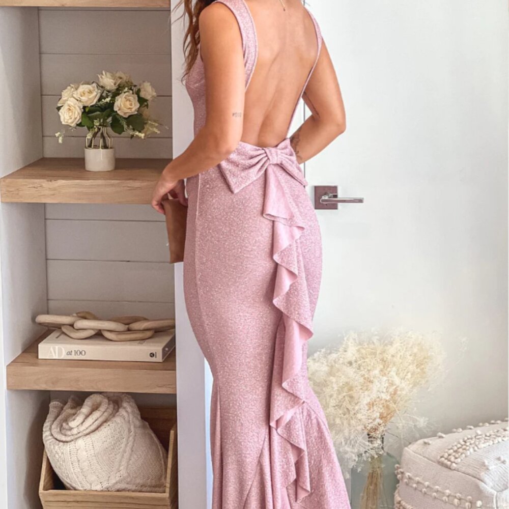 Blush pink glitter ball gown prom dress Lovely Day